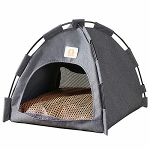 グレー MEOW 猫ベッド 猫ハウス 猫テント ペットテント ペットベッド ドーム 通気性いい 洗える ペットホウス クッション付き 通年 耐え
