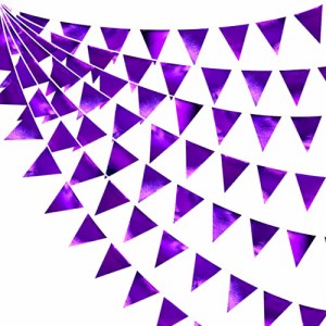 紫の PinkBlume 紫の三角旗 布ガーランドバナーパーティー 飾り滑らかな明るい色 ダークパープルペナント 結婚式 誕生日 パーティー旗 ピ
