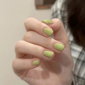 F46#-グリーン Fuyunohi ネイルチップ 緑 付け爪 24枚セット 無地 短め ネイル チップ 元気 可愛い つけ爪 ネイルチップ シンプル おしゃ