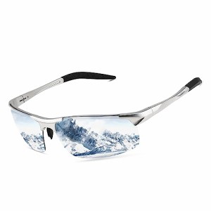 シルバーフレーム・シルバーレンズ [FEISEDY] スポーツサングラス メンズ 偏光サングラス UV400保護 超軽量 サングラス レディース 運転