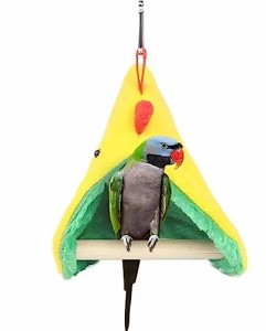S_グリーン WEILFYONK インコベッド小鳥の三角ベッド鳥の巣ハンモック小動物遊び場ぬくもり快適綿の巣通路円筒テントかわいい寝袋鳥の巣