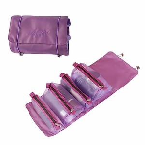 Purple YFFSFDC 化粧ポーチ 大容量 便携式 トラベルポーチ 洗面用具 化粧品収納 防水 折りたたみ 多機能 小物入れ かわいい おしゃれ バ