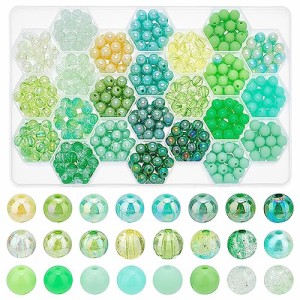 緑 PH PandaHall 約576個 ビーズ 直径約8mm アクリルビーズ 24種 緑 手芸ビーズ 丸玉ビーズ アクセサリーパーツ ブレスレット ネックレス