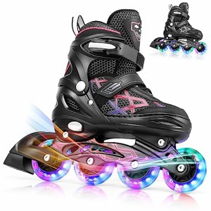 M_ピンク 調整可能なインライン スケート ローラー ブレード スケート ライト アップ ホイール 子供の男の子と女の子のための女性の靴し