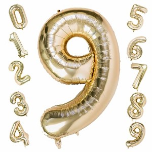 9_ペールゴールド GOPATY数字バルーン 大きい 40インチ 約100cm ナンバーアルミ風船 誕生日飾り付け 記念日 バースデーパーティー お祝い