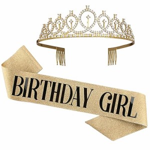 ゴールド [DFsucces] 誕生日 王冠 「BIRTHDAY GIRL」2点セット 誕生日の女の子ベルトセット おしゃれ 誕生日カチューシャ バースデー 飾