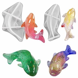 2セット Voyyphixa 金魚 シリコンモールド 立体 鯉 魚 2種類セット キーホルダー 置物 可愛い uvレジン エポキシ樹脂 粘土 石膏 キャンド