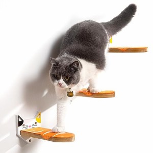 3×カラー猫用ステップ Yangbagaキャットウォーク3つ入り木製壁掛け式猫用ステップ かわいい猫のポーズ キャットステップ 猫用家具 猫 爪