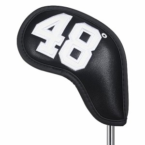1枚48°両面番号 黒い合成皮革 ゴルフアイアンカバー マグネット 48° ウェッジカバー クラブヘッドカバー 単品 合成皮革 ブラック 左右