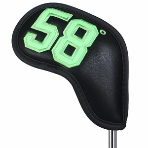 両面番号 黒い合成皮革58° ゴルフアイアンカバー マグネット 58° ウェッジカバー クラブヘッドカバー 単品 合成皮革 ブラック 左右兼用
