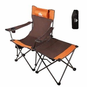 オレンジカレー色 アウトドアチェア 折りたたみ 椅子 キャンプ リクライニングチェア アウトドア オットマン サイドテーブル付き (オレン