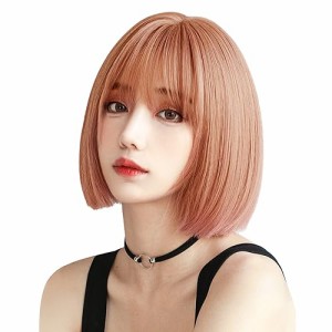 30cm-瑪瑙 Peacoco ウィッグ ボブ ショート ストレート 【小顔 ・軽量 ・可愛い】 ぱっつん前髪 内巻き 耐熱 マット 自然 人工スキン つ