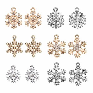 SUNNYCLUE 36個6種 クリスマス チャーム 雪の結晶 チャーム 雪の華 パーツ 雪花 ラインストーン ピアス 雪 イヤリング キラキラ 冬 花 ネ