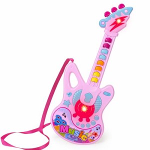 ピンク1 Ynybusi ギター おもちゃ 子供 ピアノ 光る 楽器おもちゃ 音楽おもちゃ 初めてのギター プラスチック製 子供おもちゃ ミニギター