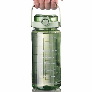 1500ml_green 1500ml、2000ml ボトル 水筒 大容量 ポータブルストロースポーツウォーターボトル 2WAY わら付き 水位目盛付き BPAフリー 