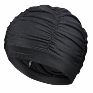 ブラック スイムキャップ レディース 容量大きめ 水泳帽 水泳スイムキャップ 締め付け緩め ロングヘアーに対応 水泳帽子 (ブラック)