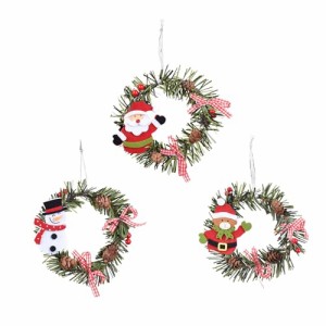 A クリスマスリース 15cm 3個セット クリスマス飾り かわいい サンタクロース 雪だるま クマ 松ぼっくり付き 花輪 クリスマスツリー オー