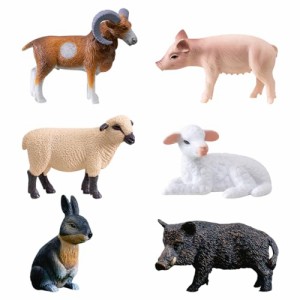 ミニ動物 Voyyphixa ミニチュア 動物 フィギュア ミニ置物 6点セット 羊 豚 兎 可愛い パーツ 模型 養殖場 農場 装飾 マイクロ風景 飾り