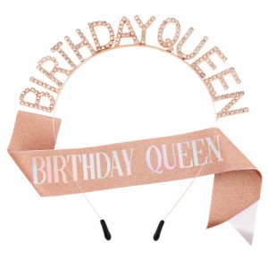 ローズゴールドセット [DFsucces] 誕生日 王冠 「BIRTHDAY QUEEN」2点セット 誕生日の女の子ベルトセット おしゃれ 誕生日カチューシャ 