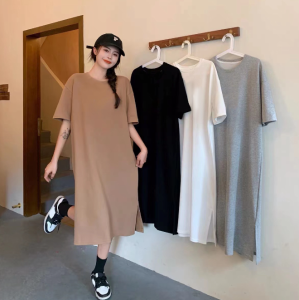 Tシャツワンピース ロングティー レディース トップス プルオーバー 半袖 夏服 部屋着 柔らか ストレート 大きいサイズ展開あり M-4XL ロ