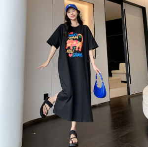 Tシャツワンピース ロングティー レディース トップス プルオーバー 半袖 夏服 部屋着 柔らか ストレート 大きいサイズ展開あり M-4XL ロ