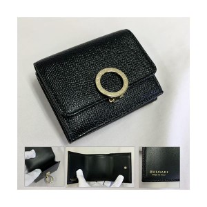 ブルガリ 折りたたみ財布 レザー ミニ 本革 三つ折り財布 レディース メンズ ブラック 288648 BVLGARI Gift    インポート ブランド ショ