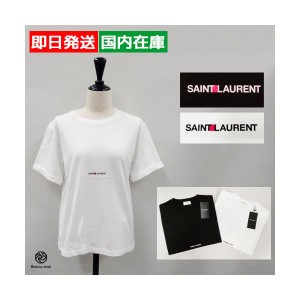 サンローラン ロゴ シンプル 半袖 Tシャツ コットンジャージ レディース ホワイト ブラック 460876YB2DQ SAINT LAURENT Gift