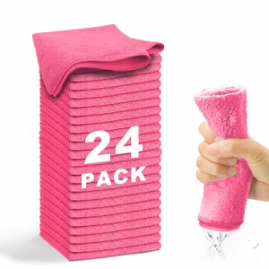 WEAWE マイクロファイバー クロス 雑巾 吸水 速乾 タオル 多機能 ぞうきん 24 枚 33×33cm ピンク