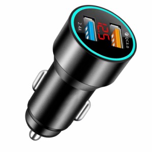 YUGYUG シガーソケット usb シガーソケット 電圧計 LEDデジタルディスプレー搭載 車 usb 車載充電器 シガーソケット 2連 QC