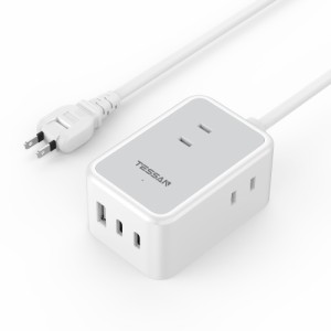 USB 電源タップ 2m 延長コード usb-c コンセントタップ TESSAN 3個AC口 2個USB-Cポート 1個USB-Aポート 蛸足コ