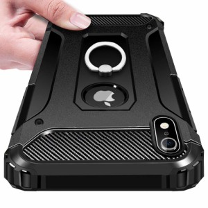 iPhone XR用 ケースリング付き 耐衝撃 TPU+PCバンパー シリコン 米軍MIL規格 二重構造 擦り傷防止 対応 軽量 薄型 指紋防止