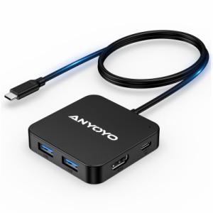 ANYOYO 6-IN-1 USB ハブ Type-C 100W PD 急速充電 4K30Hz HDMIポート 3*USB A 3.0+1*US