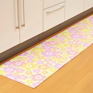 アイメディア キッチンマット 拭けるキッチンマット 44×240cm ロング キッチンラグ 台所マット 花柄 カット 撥水 洗濯不要 北欧