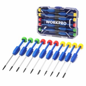 WORKPRO 精密ドライバーセット 特殊ドライバー 時計用ドライバー 10本組 磁気ドライバー プラス マイナス トルクス 回転キャップ ベル