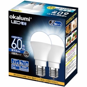 okalumi LED電球 E17口金 60W形 ミニクリプトン・ミニランプ形電球 昼光色 小形電球 広配光 調光不可 断熱材施工器具/密閉器具