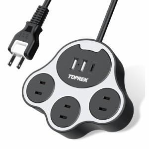 TOPREK 猫の足型 電源タップ ブラック＆ホワイト USB コンセント 延長コード 1.5M 3個口 3個USB-C (USB-C 20W