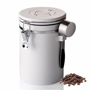 Hoffnugshween コーヒー豆保存容器 キャニスター 密閉容器 1800ml ステンレス 錆びにくい 日付表示 スプーン付き 500g