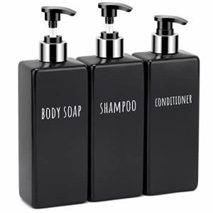 シャンプーボトル Segbeauty ディスペンサー 詰め替えボトル 3本セット 500ml 黒い ブラック 方形 容器 大容量 おしゃれ 漏れ