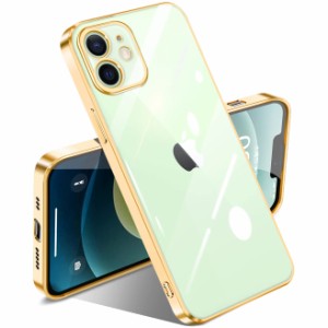 iPhone12 ケース クリア 耐衝撃 アイフォン12 カバー 透明 薄型 軽量 TPU メッキ加工 ソフトケース 人気 保護カバー(ゴールド