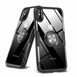 iPhone Xs ケース/iPhone X ケース クリア リング付き 耐衝撃 薄型 全面保護 背面強化ガラスケースクリア TPU バンパー