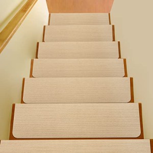 Newthoughts 吸着階段マット 階段用ステップマット 滑り止め付き ずれない 階段カーペット70×22cm×15枚入り 洗濯機丸洗える