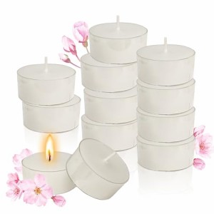 桜の香りティーライトキャンドル ミニアロマキャンドル 24個 円形 Tealight Candles 透明カップ蝋燭 燃焼5-6時間 家の装飾
