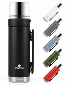 SANTECO 水筒 ASPEN 魔法瓶 大容量 1リットル コップ付き ハンドル付き スポーツドリンク対応 炭酸対応 保冷 保温 洗いやすい
