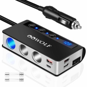 OOWOLF シガーソケット 3連 180W USB×4ポート Quick Charge3.0 +PD 18W搭載 12-24V車対応 急速充電