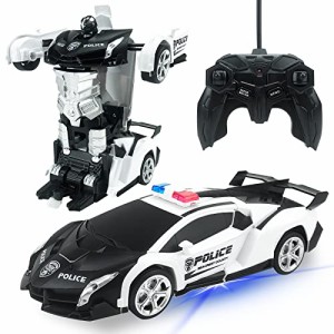 Tcvents ラジコンカー 変形 ロボット 車おもちゃ スタントカー ロボットに変身でき LED搭載 360度回転 リモコン RCカー モデル