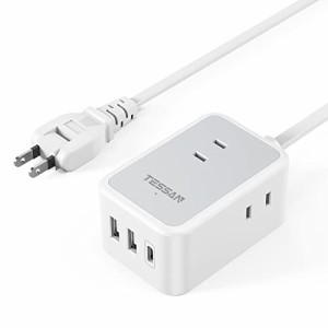 延長コード 2m 電源タップ usb付き TESSAN usb-c コンセントタップ 3個AC口 USB-C 1ポート USB-A 2ポート た