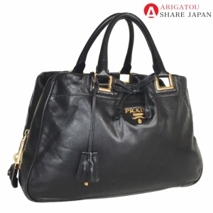 PRADA プラダ ネロ リボン トートバッグ ハンドバッグ レディース カーフ ブラック 黒 BN2244 中古品【鑑定済】