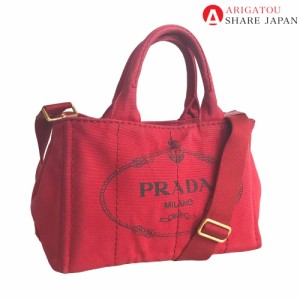 PRADA プラダ カナパ ハンドバッグ トートバッグ レディース キャンバス レッド 2WAY 赤 B2439G 中古品【鑑定済】