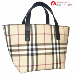 BURBERRY バーバリー ノバチェック トートバッグ ハンドバッグ レディース PVCコーティングキャンバス ベージュ T-04-01 中古品【鑑定済