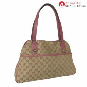 GUCCI グッチ ハンドバッグ トートバッグ レディース GGキャンバス ピンク ベージュ 163288 中古品【鑑定済】